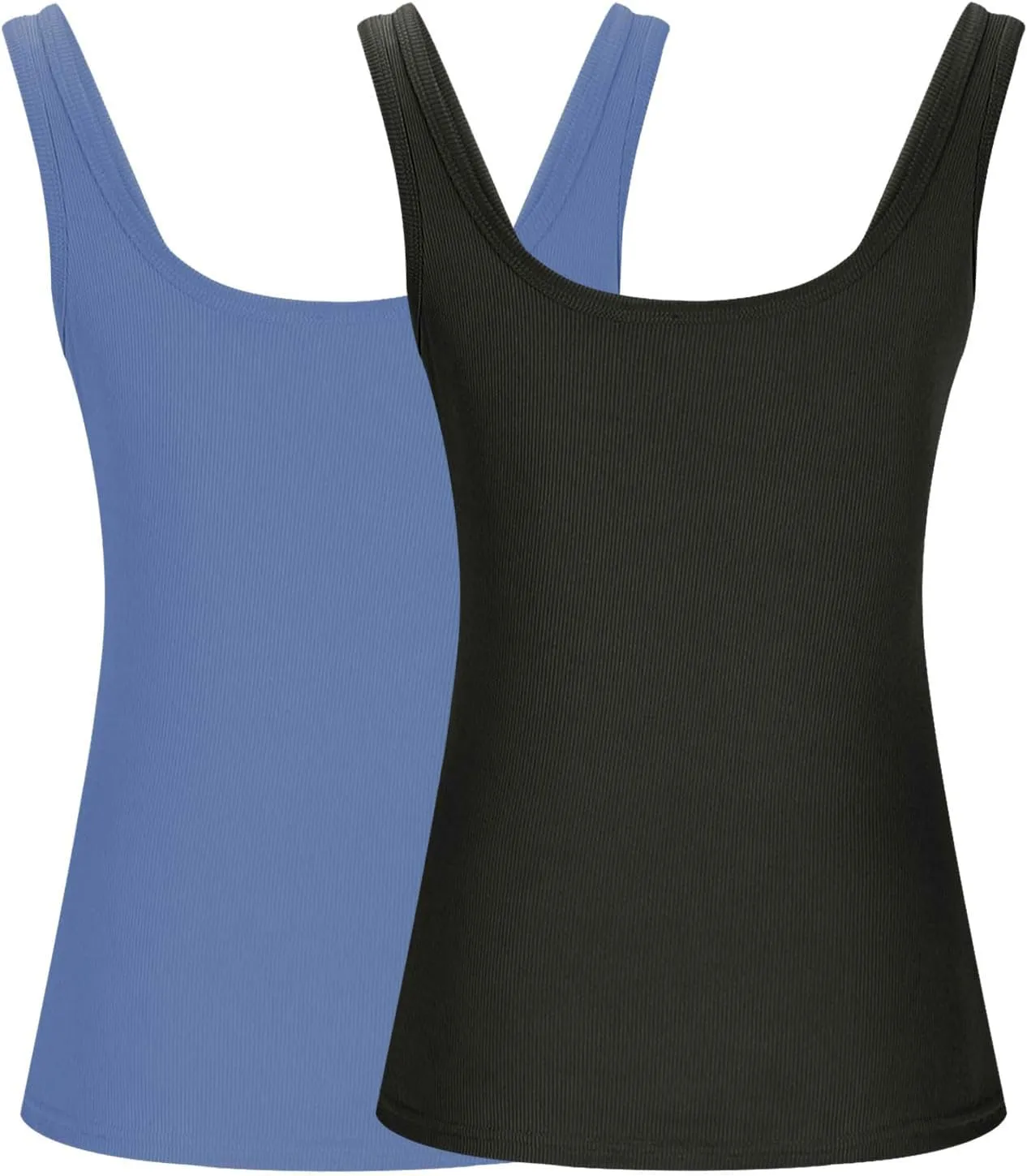 2 Pack Summer Basic Ribbed Tank Tops Women Sexy U Neck Workout Casual Sleeveless T-Shirts Stretchy Gym Cami Shirts