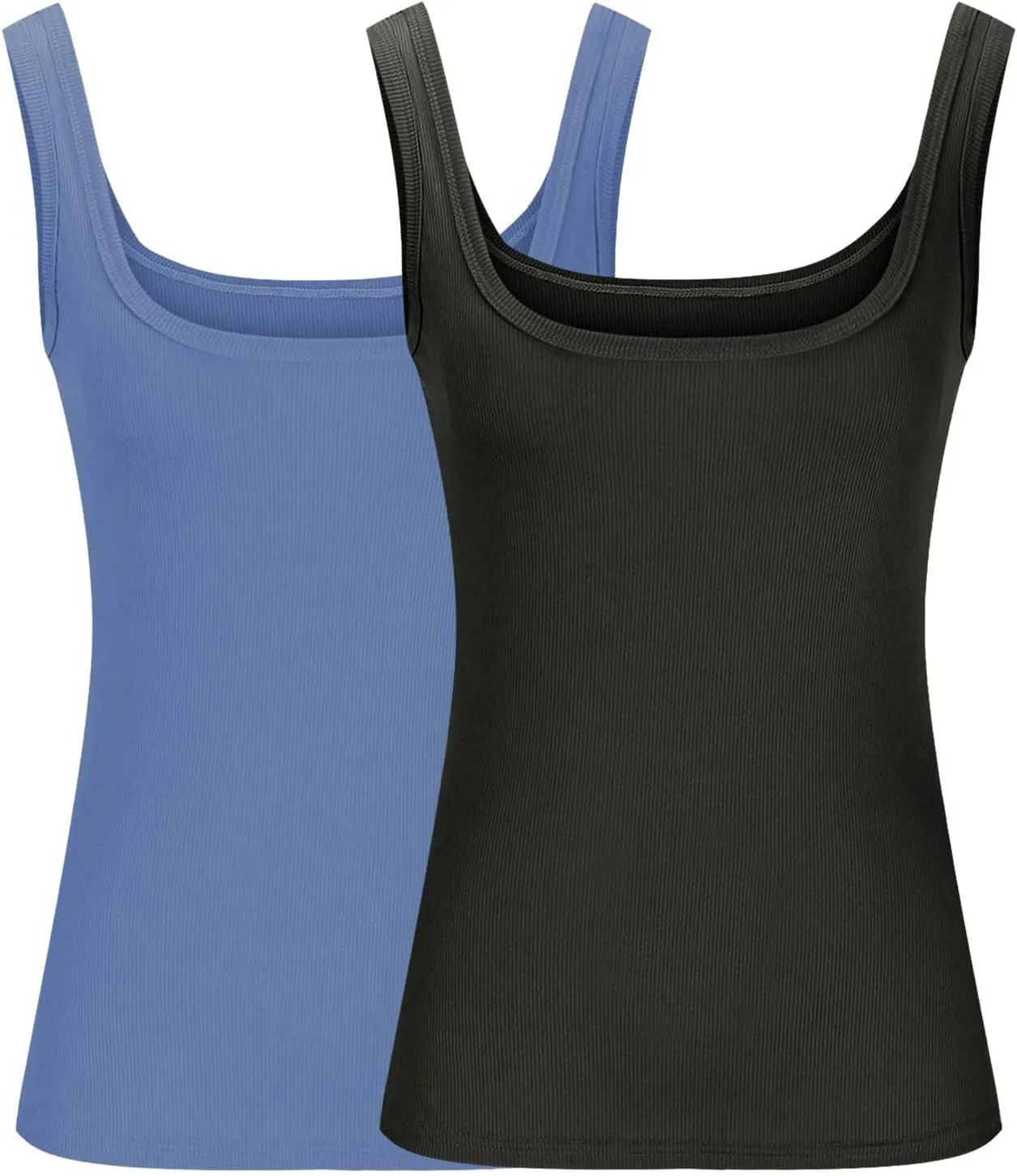 2 Pack Summer Basic Ribbed Tank Tops Women Sexy U Neck Workout Casual Sleeveless T-Shirts Stretchy Gym Cami Shirts