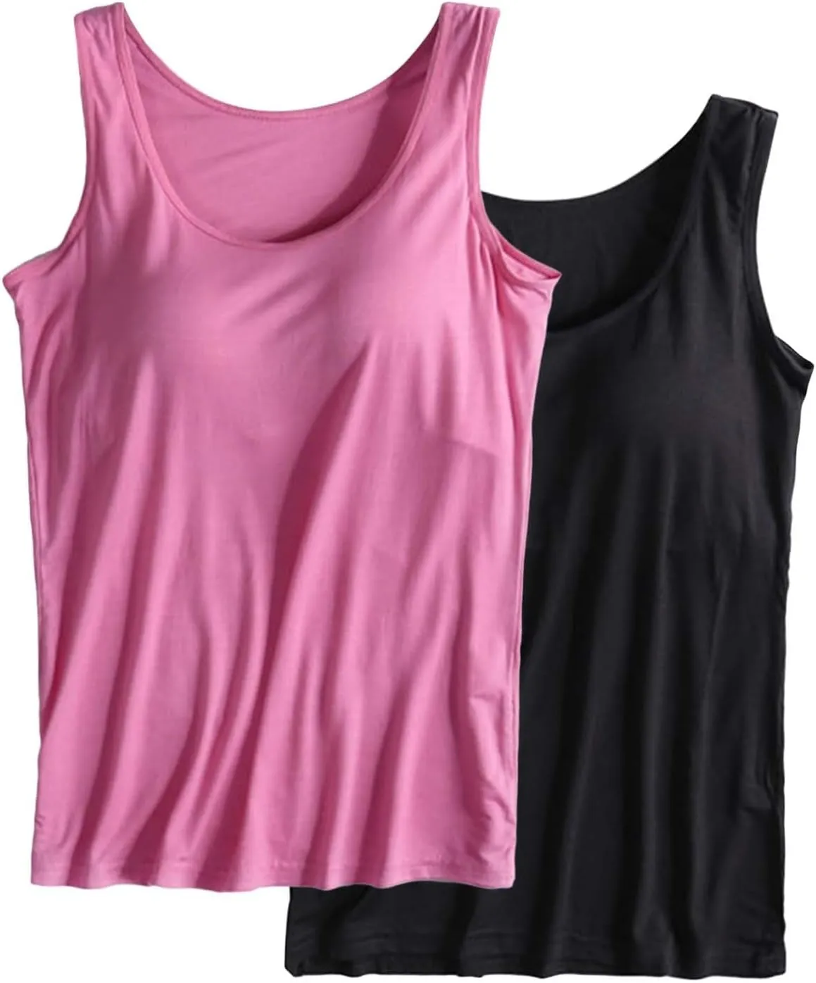 2 Pack Tank Tops for Women 2024 Cami Built in Bras Plus Size Shelf Bra Shirt Yoga Athleic Layering Undershirt