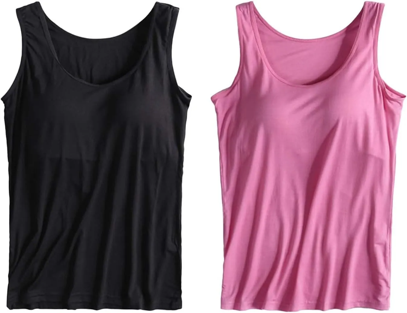 2 Pack Tank Tops for Women 2024 Cami Built in Bras Plus Size Shelf Bra Shirt Yoga Athleic Layering Undershirt