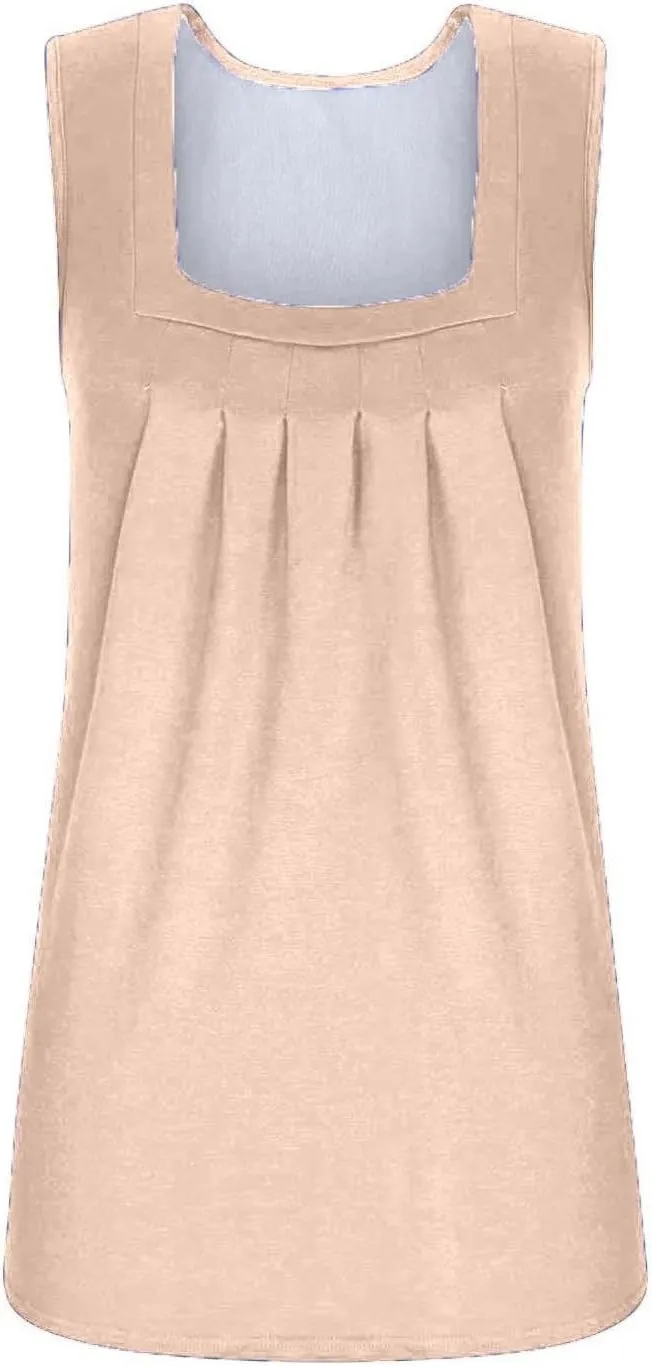 2025 Womens Tank Tops Ruffled Square Neck Top Solid Colour Shirts Summer Casual Loose Fit Sleeveless Cute Shirts Tee
