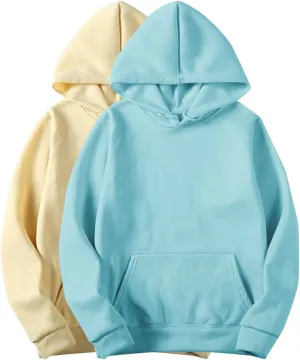 2PC Fleece Pullover Hoodie Soft Warm Sweatshirt Kangaroo Pocket Solid Casual Long Sleeve Fall Winter Loungewear