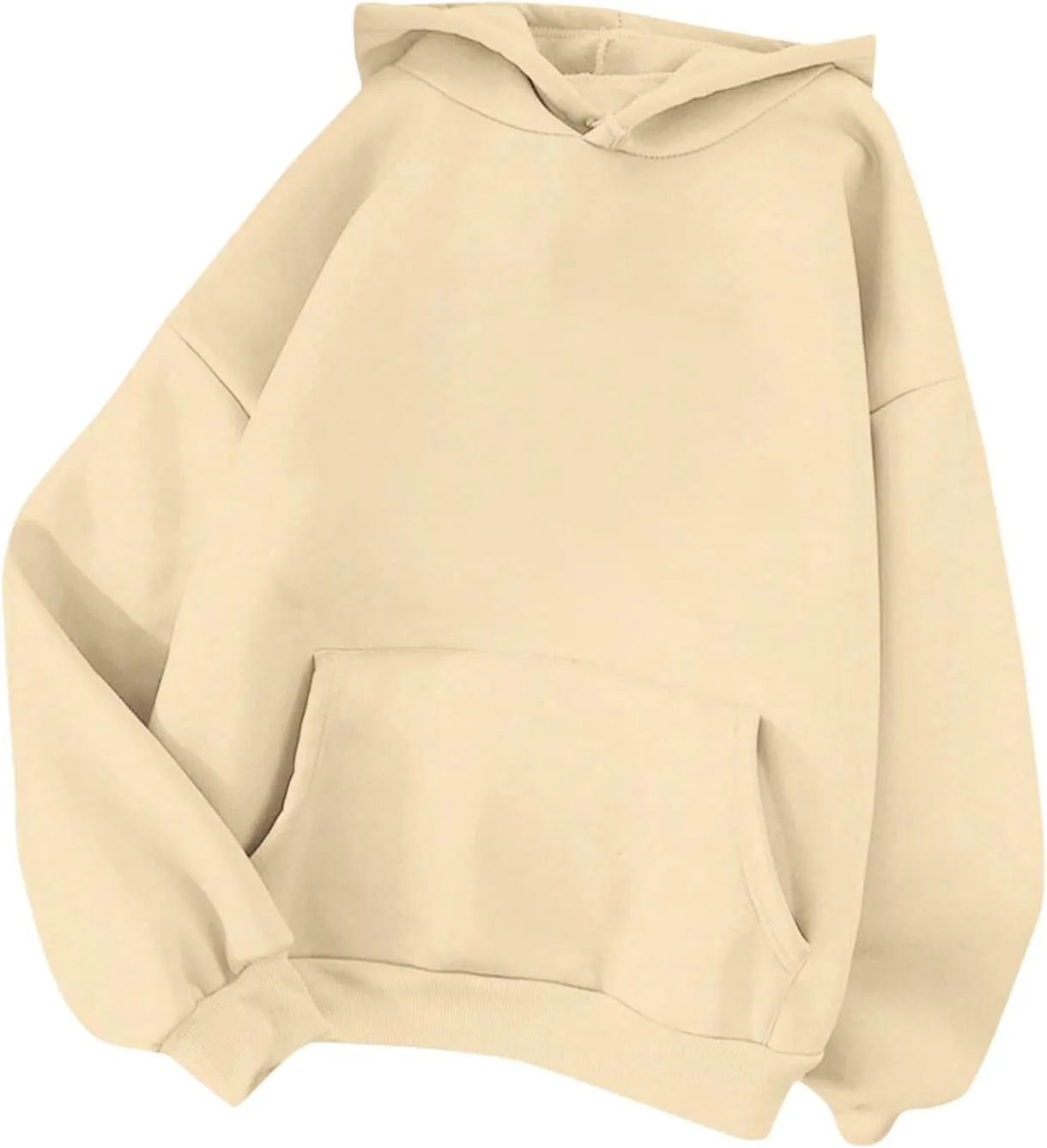 2PC Fleece Pullover Hoodie Soft Warm Sweatshirt Kangaroo Pocket Solid Casual Long Sleeve Fall Winter Loungewear