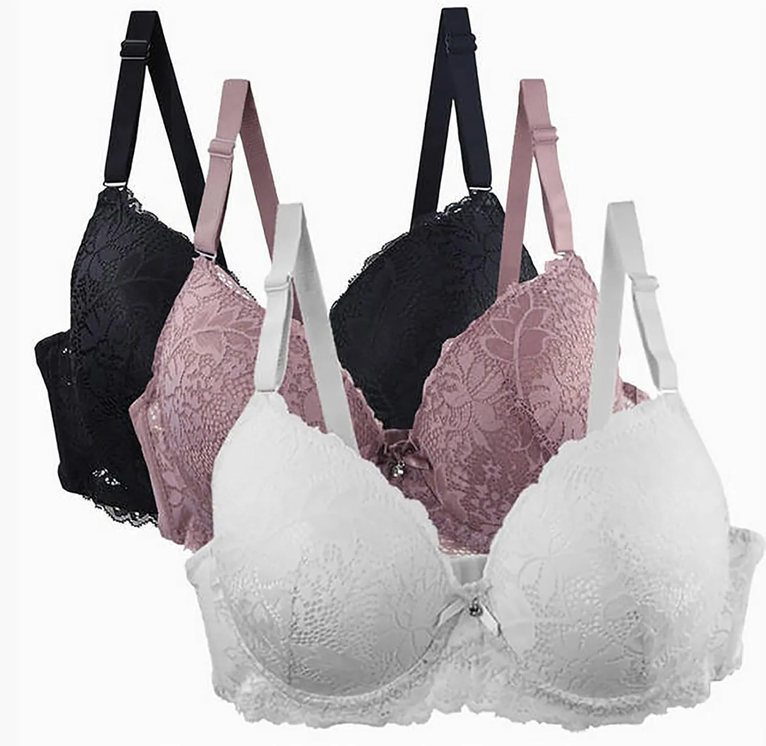 3 Pack Lace Bralettes for Women Set Push up No Underwire Full Coverage Everyday Bra Bralette Plus Size