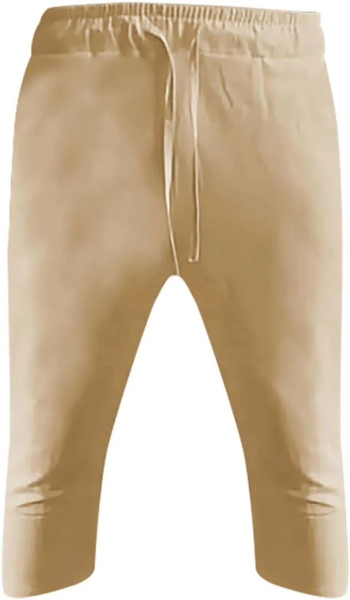 3/4 Summer Wide Leg Linen Capri Pants for Men Loose Fit Elastic Waist Drawstring Baggy Beach Yoga Harem Long Shorts