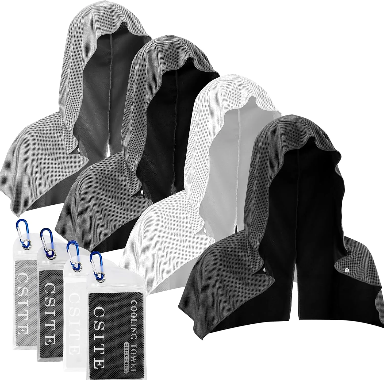 4 Pack Cooling Hoodie Towels for Neck and Face, UPF 50 Sun Protection & Instant Cooling, Ice Towels for Hot Weather, Soft Breathable Towel for Sport, Work Out, Gym, Camping & More Activities