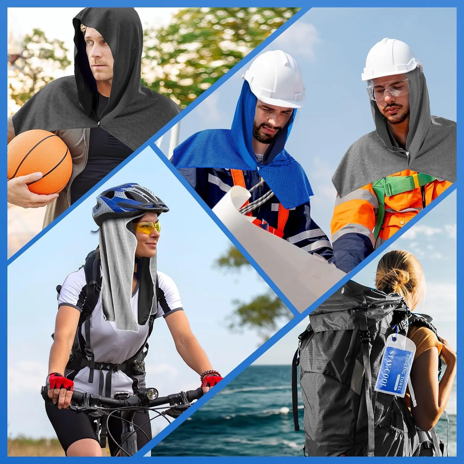 4 Pack Cooling Hoodie Towels for Neck and Face, UPF 50 Sun Protection & Instant Cooling, Ice Towels for Hot Weather, Soft Breathable Towel for Sport, Work Out, Gym, Camping & More Activities