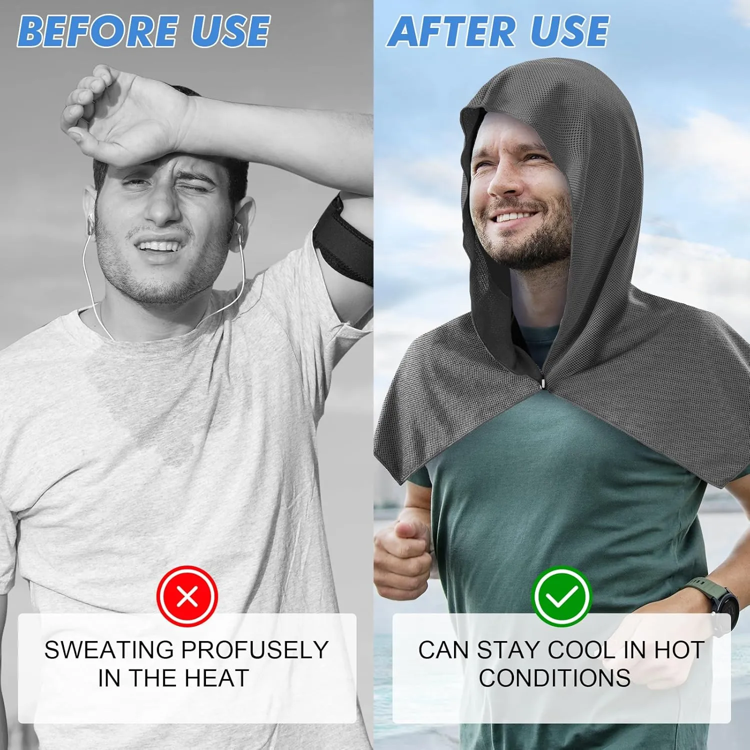 4 Pack Cooling Hoodie Towels for Neck and Face, UPF 50 Sun Protection & Instant Cooling, Ice Towels for Hot Weather, Soft Breathable Towel for Sport, Work Out, Gym, Camping & More Activities