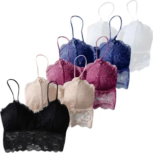 5 Pack Bras for Women No Underwire Comfort Floral Lace T Shirt Bra for Everyday Pad Chest Stretch Bralette Vest Camisoles Comfortable Bras for Women (Multicolor,L)