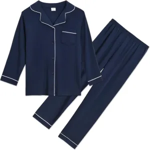 Aablexema Unisex Kids Pajamas Set Button-Down Long Sleeve Cotton Sleepwear Lounge Set for 5-13 Years