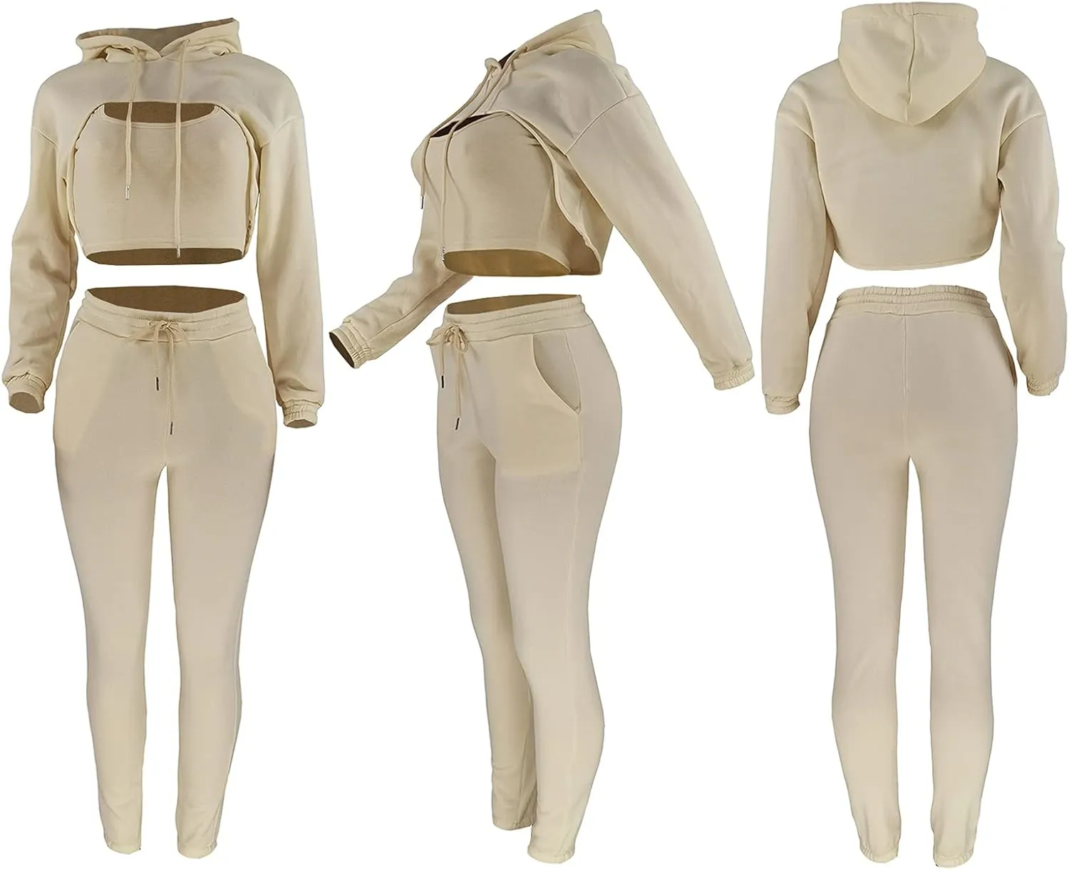 acelyn Womens Sexy 3 Piece Tracksuits Fall Long Sleeve Pullover Hoodie   Tank   Jogging Pants Outfits Sweatsuit Workout Sets