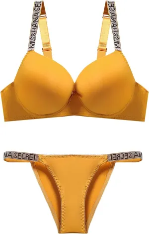 Akklian Women's Padded Bra and Panty Set Full Coverage Push Up Underwire Daily Bralettes for Women with Support Underwear Set