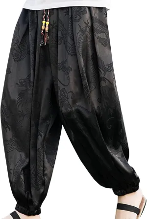 Alalaso Mens Cotton Linen Pants Lightweight Casual Relaxed Fit Wide Leg Breathable Drawstring Waist Pants Baggy Joggers