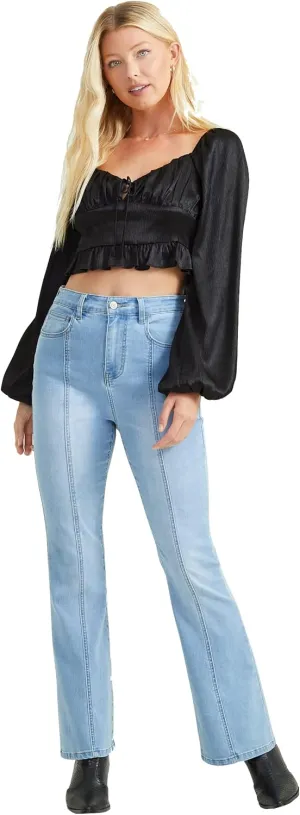 ALTAR'D STATE Women's Kayla Star Print Flare Jeans, High Waisted Light Wash Blue Denim, Size 29