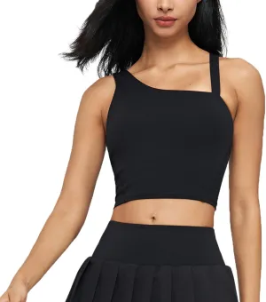 altiland Women's Removable Padded Longline Sports Bra Tank, Medium Support Gym Yoga Running Crop Top