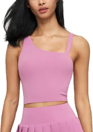 altiland Women's Removable Padded Longline Sports Bra Tank, Medium Support Gym Yoga Running Crop Top