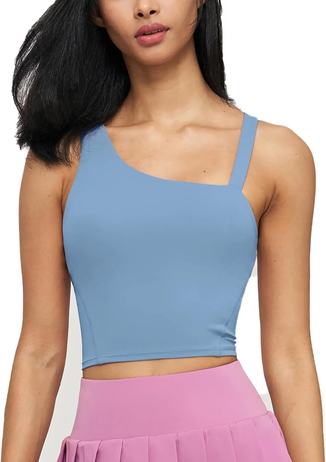 altiland Women's Removable Padded Longline Sports Bra Tank, Medium Support Gym Yoga Running Crop Top