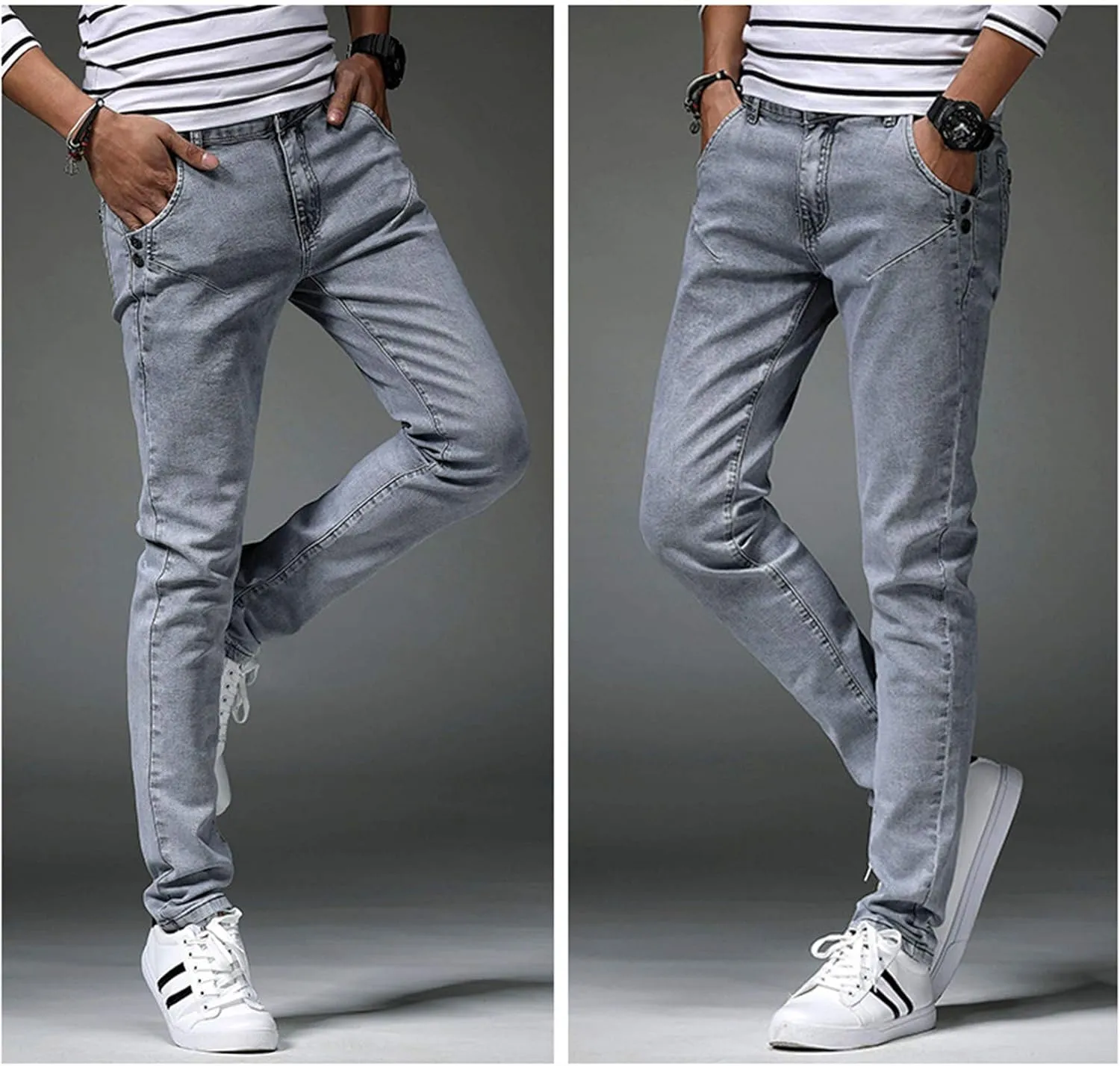 Andongnywell Men's Relaxed Fit Stretch Jeans Slim Tapered-Leg Jean Trousers Stretchy Slim-Fit Pencil Denim Pants