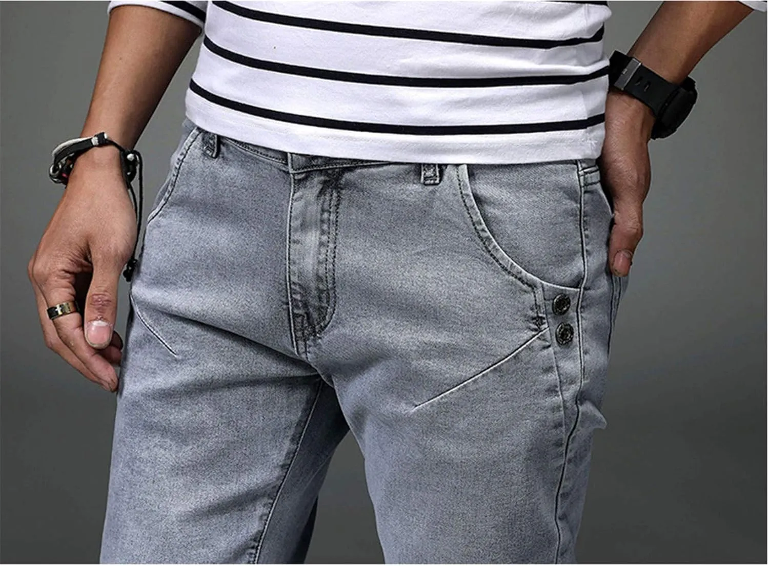 Andongnywell Men's Relaxed Fit Stretch Jeans Slim Tapered-Leg Jean Trousers Stretchy Slim-Fit Pencil Denim Pants