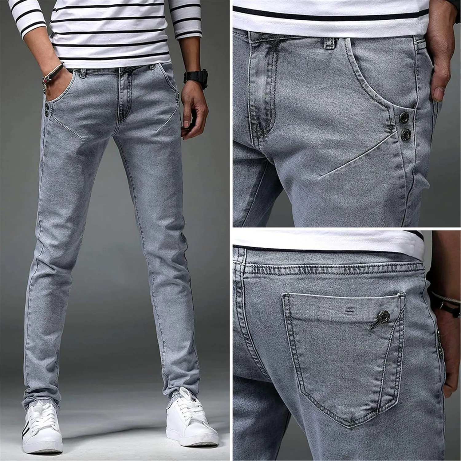 Andongnywell Men's Relaxed Fit Stretch Jeans Slim Tapered-Leg Jean Trousers Stretchy Slim-Fit Pencil Denim Pants
