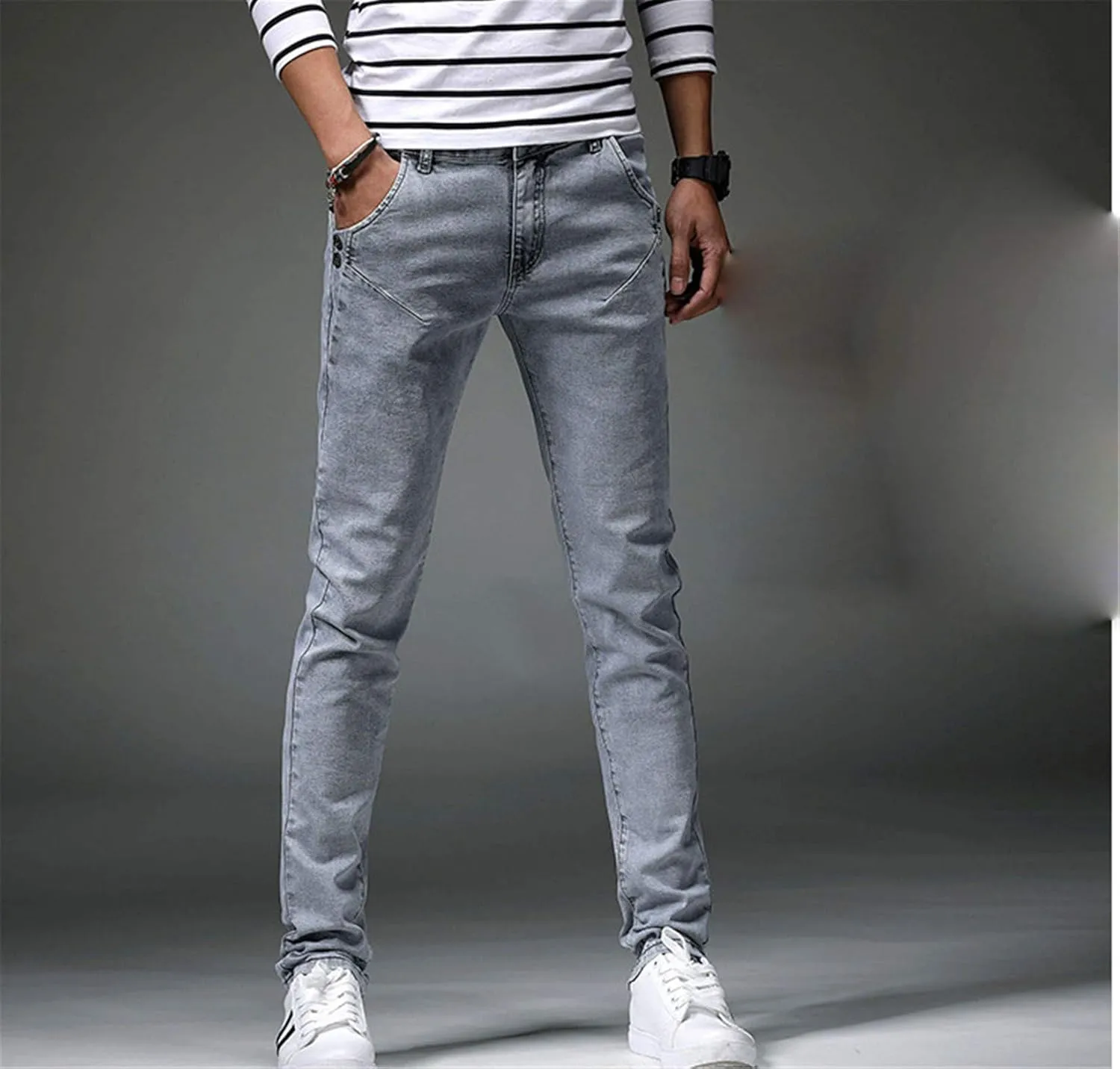 Andongnywell Men's Relaxed Fit Stretch Jeans Slim Tapered-Leg Jean Trousers Stretchy Slim-Fit Pencil Denim Pants