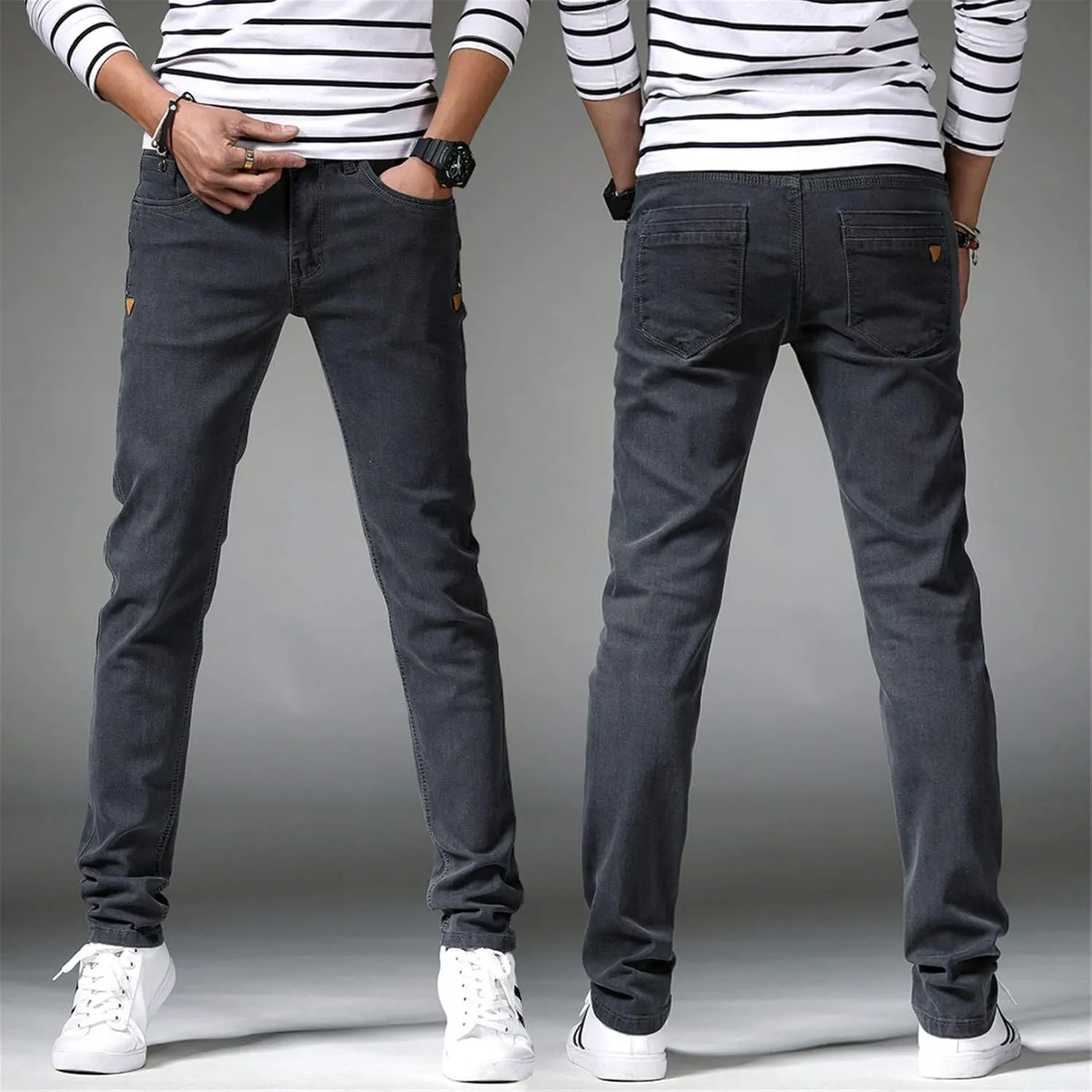 Andongnywell Men's Relaxed Fit Stretch Jeans Slim Tapered-Leg Jean Trousers Stretchy Slim-Fit Pencil Denim Pants