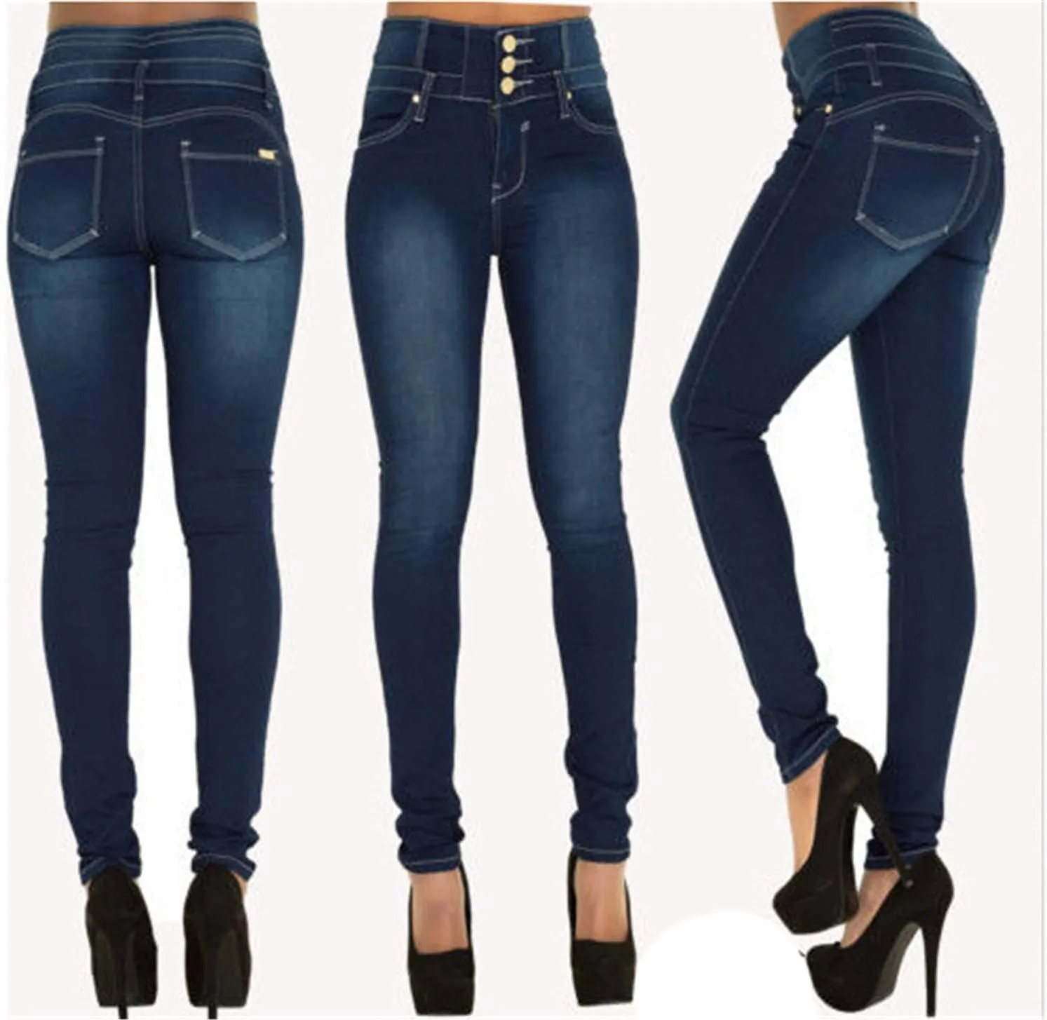Andongnywell Plus Size Skinny High Waisted Jeans Leggings for Women Butt Lift Denim Jeans Jeggings Trousers