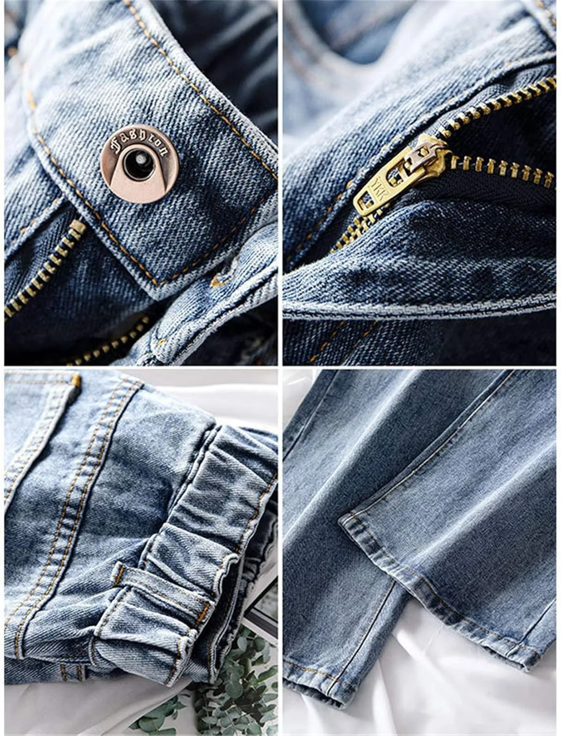 Andongnywell Women Slim Classic Relaxed Fit Straight Leg Jeans Pockets Jean Trousers Mid-Waist Wide-Leg Denim Pants