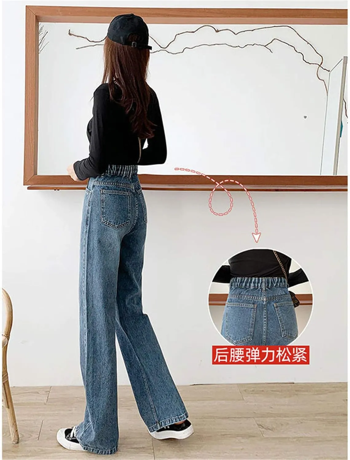 Andongnywell Women Slim Classic Relaxed Fit Straight Leg Jeans Pockets Jean Trousers Mid-Waist Wide-Leg Denim Pants