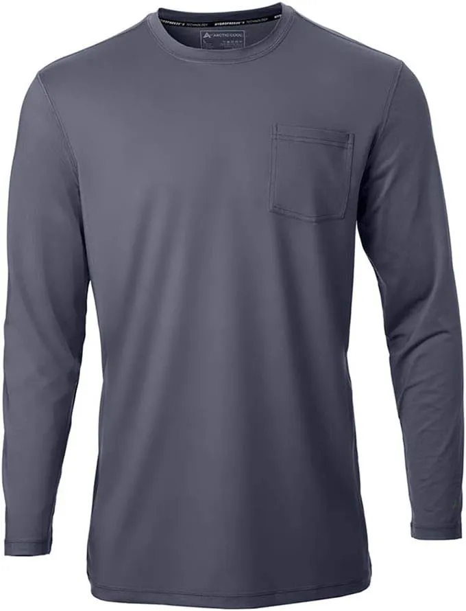 Arctic Cool Men’s Crew Neck Instant Cooling Pocket Workwear Moisture Wicking Performance UPF 50  Long Sleeve Shirt