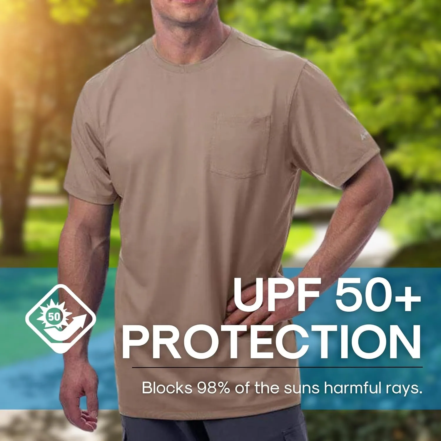 Arctic Cool Men’s Crew Neck Instant Cooling Pocket Workwear Moisture Wicking Performance UPF 50  Short Sleeve Shirt