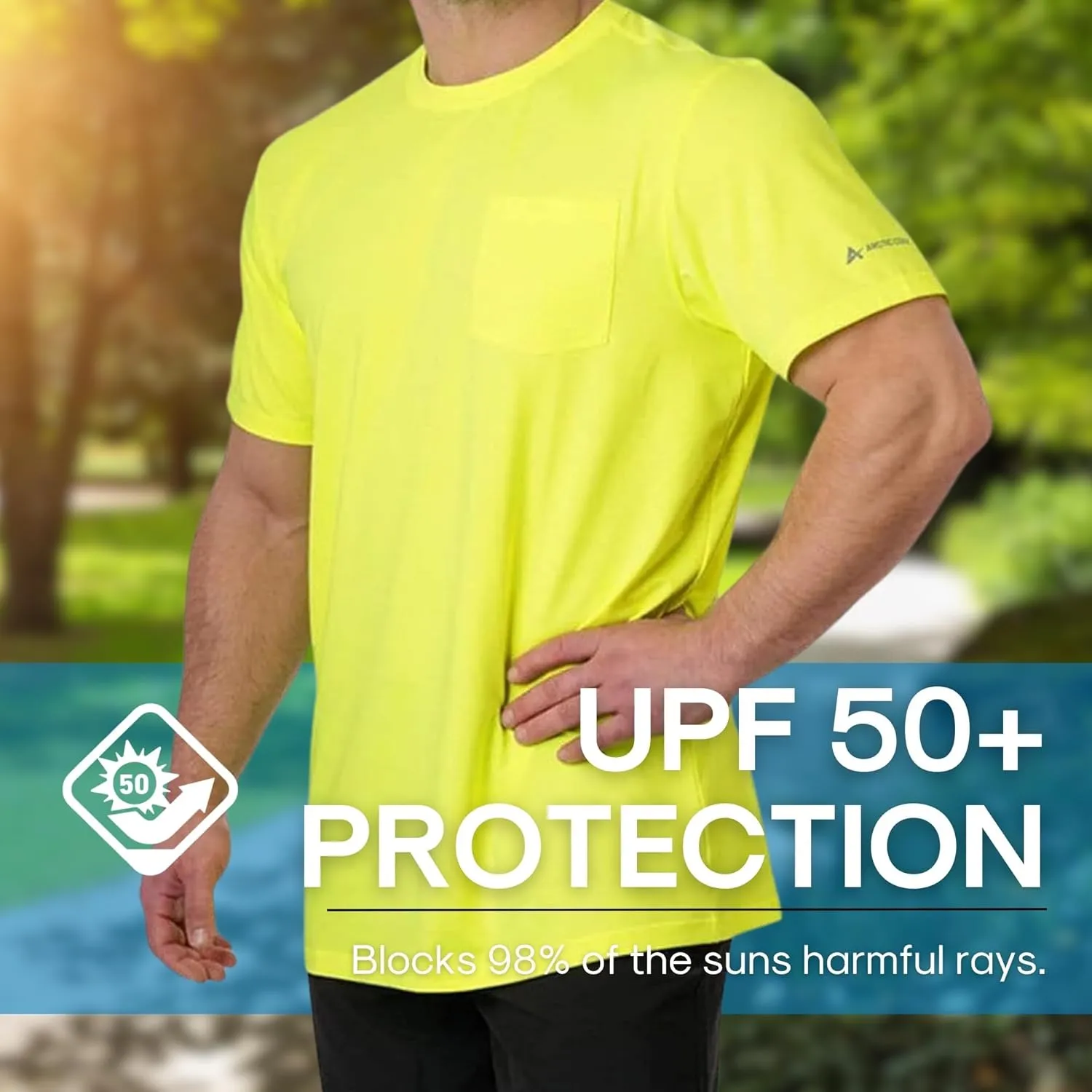 Arctic Cool Men’s Crew Neck Instant Cooling Pocket Workwear Moisture Wicking Performance UPF 50  Short Sleeve Shirt