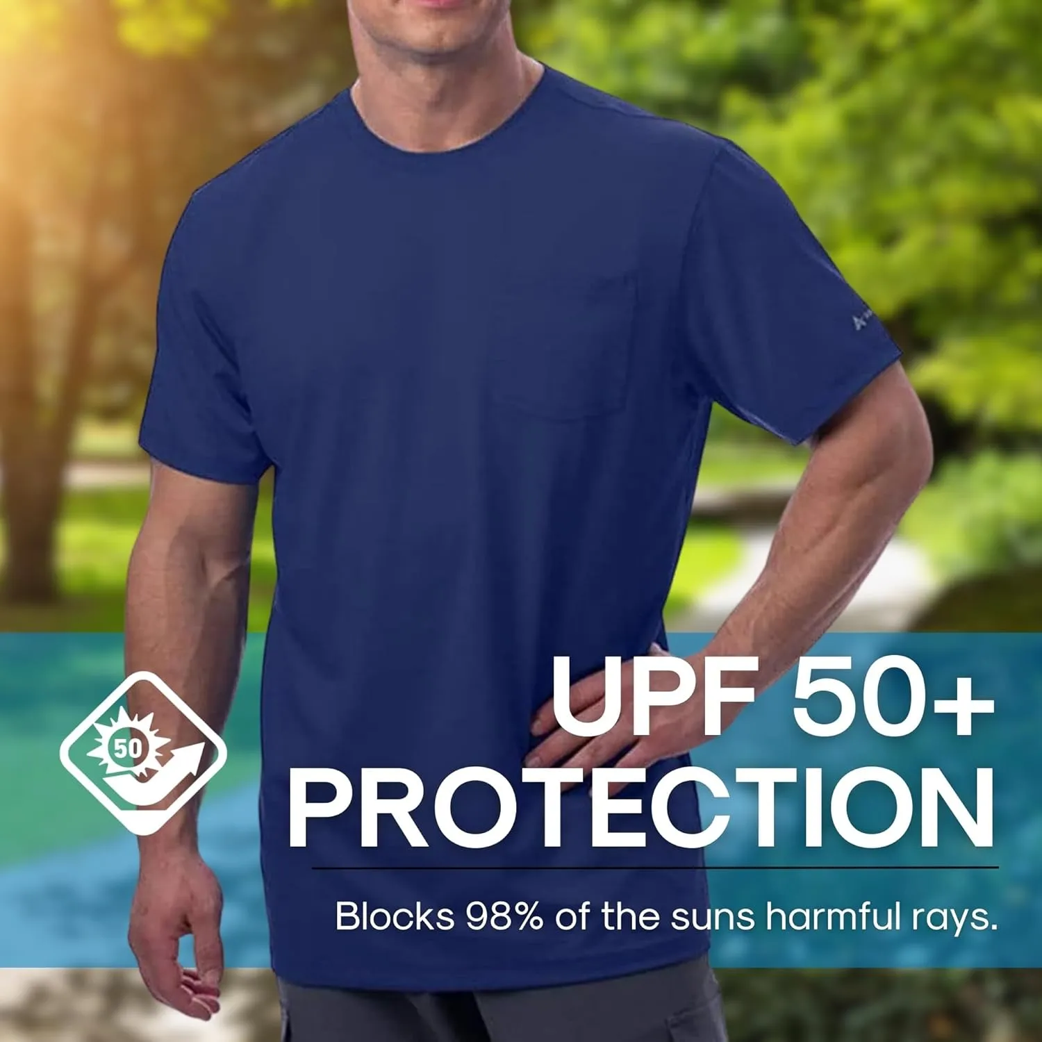 Arctic Cool Men’s Crew Neck Instant Cooling Pocket Workwear Moisture Wicking Performance UPF 50  Short Sleeve Shirt