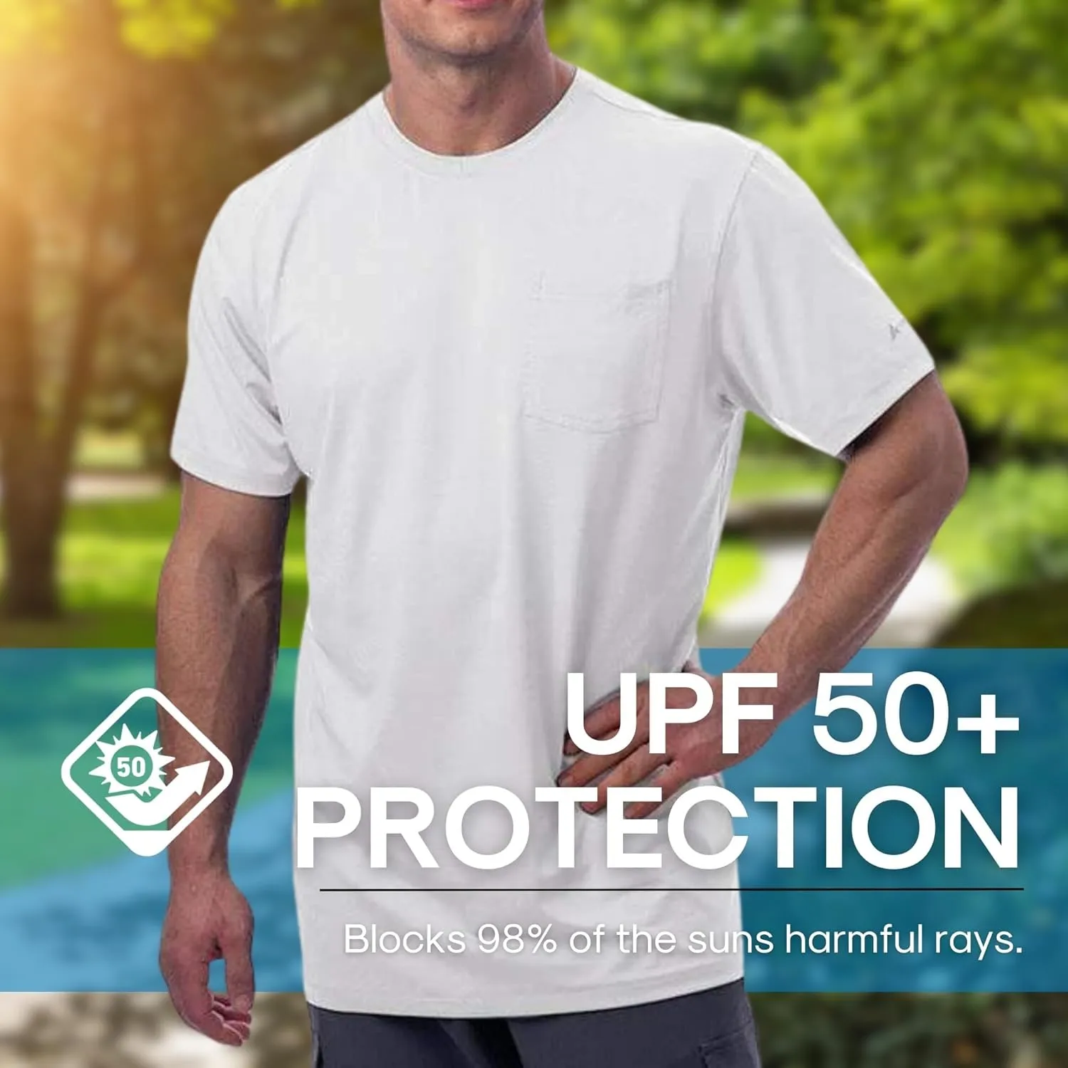 Arctic Cool Men’s Crew Neck Instant Cooling Pocket Workwear Moisture Wicking Performance UPF 50  Short Sleeve Shirt