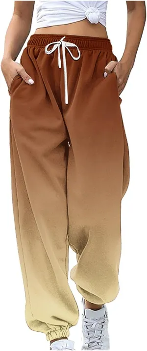 Athletic Sweat Pants Women Fall Jogger Pants Loose Casual Drawstring Pocket Sweatpants Gradient Fashion Sports Pants