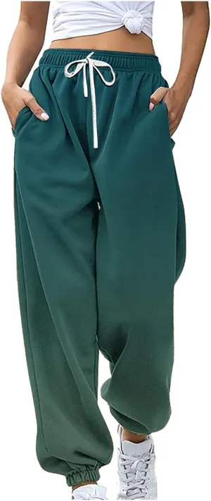 Athletic Sweat Pants Women Fall Jogger Pants Loose Casual Drawstring Pocket Sweatpants Gradient Fashion Sports Pants