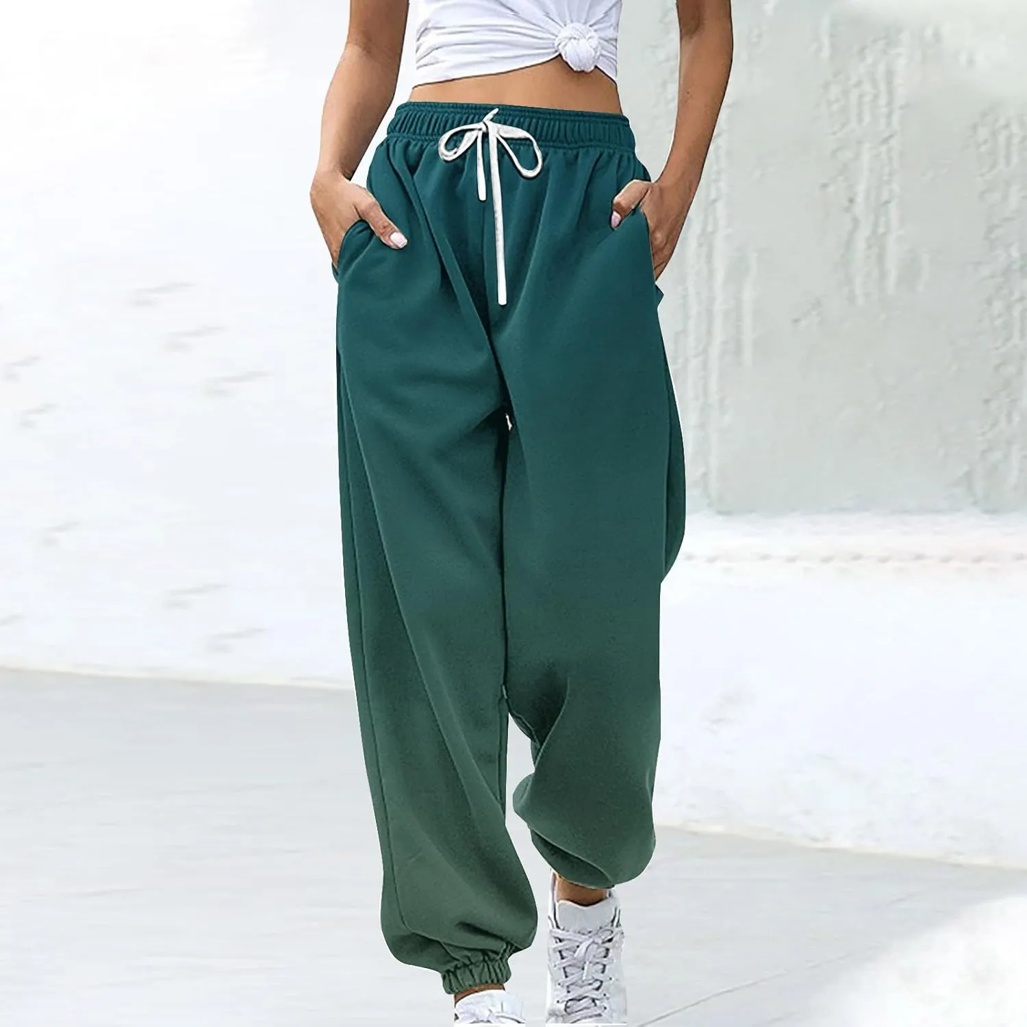 Athletic Sweat Pants Women Fall Jogger Pants Loose Casual Drawstring Pocket Sweatpants Gradient Fashion Sports Pants