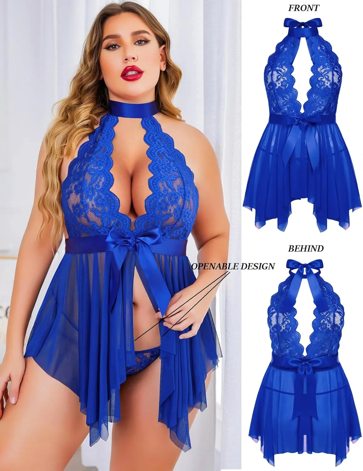 Avidlove Plus Size Babydoll for Women High Waist Teddy Chemise Floral Lace Lingerie