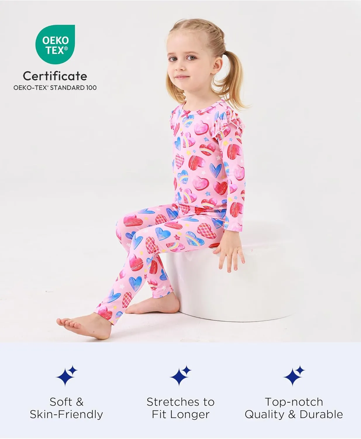 Bamboo Viscose Toddler Girl Pajamas Ruffled Long Sleeve Kid Girls Lounge Set