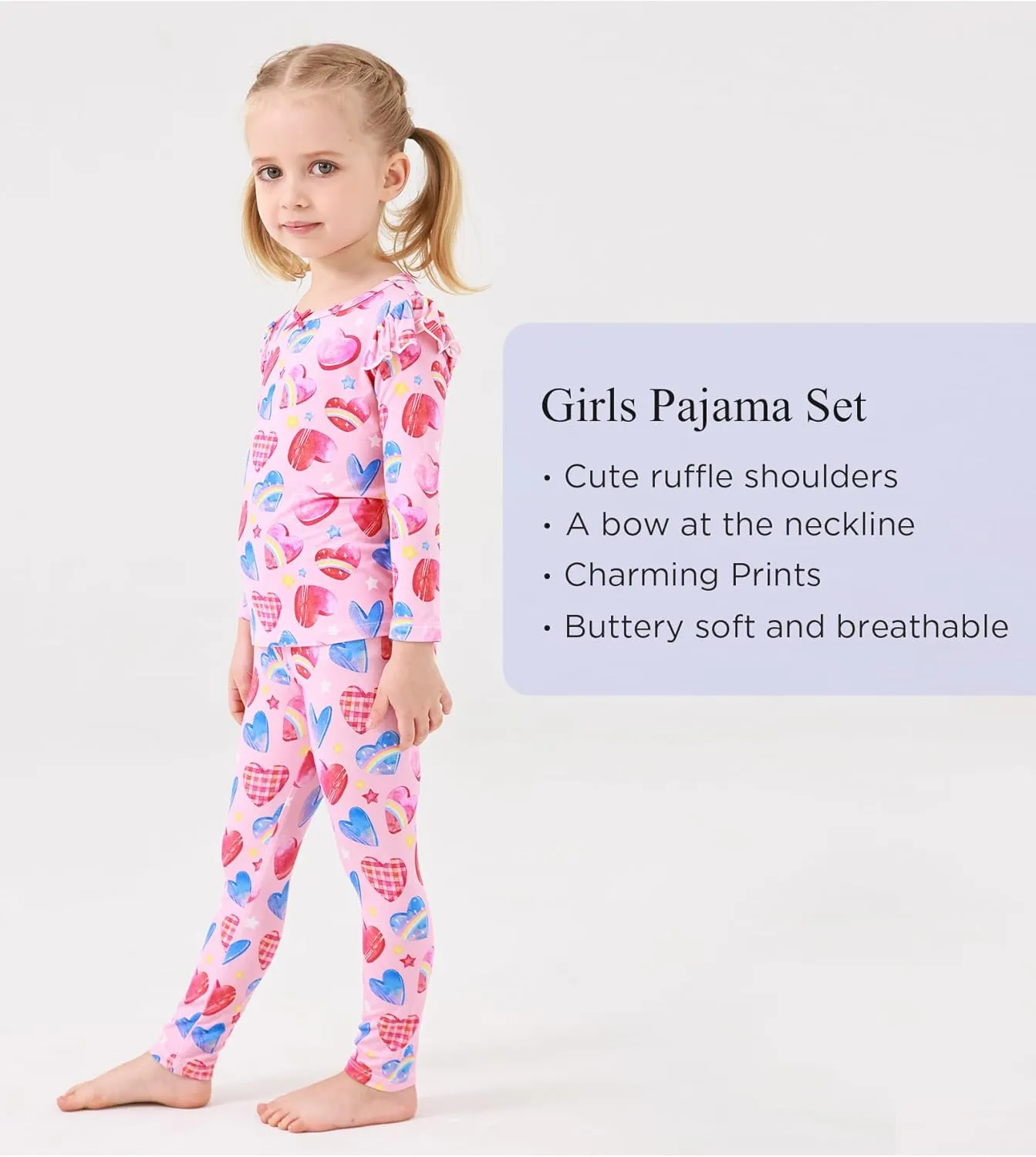 Bamboo Viscose Toddler Girl Pajamas Ruffled Long Sleeve Kid Girls Lounge Set