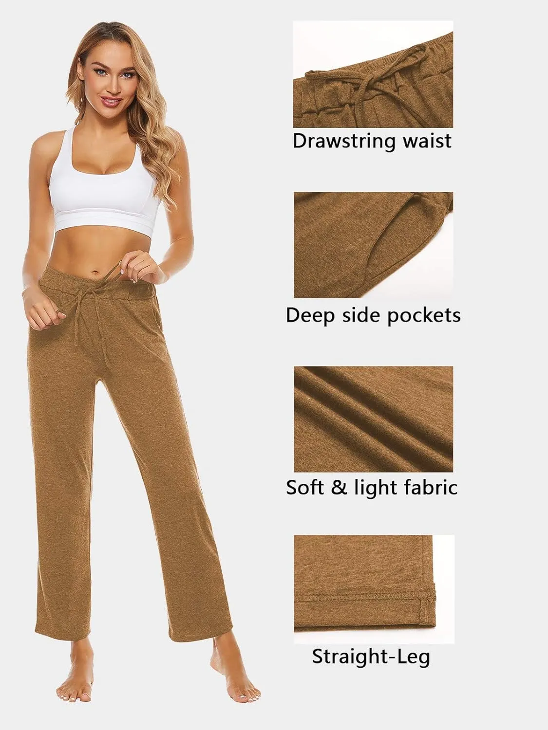 BATHRINS Womens Comfy Lounge Pants Loose Yoga Pants Drawstring Soft Pajama Pants with Pockets