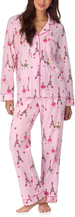 BedHead PJs Womens Long Sleeve Notch Collar & Pant Sleepwear Pajama Set, Organic Cotton
