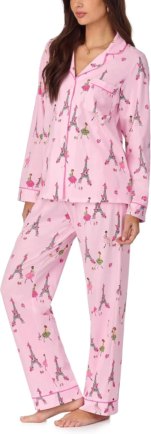 BedHead PJs Womens Long Sleeve Notch Collar & Pant Sleepwear Pajama Set, Organic Cotton