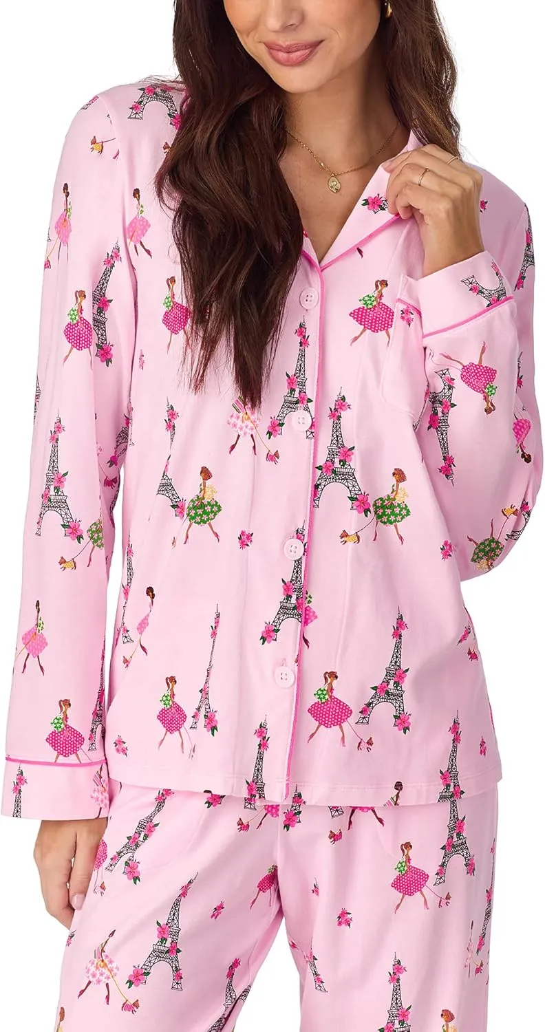 BedHead PJs Womens Long Sleeve Notch Collar & Pant Sleepwear Pajama Set, Organic Cotton