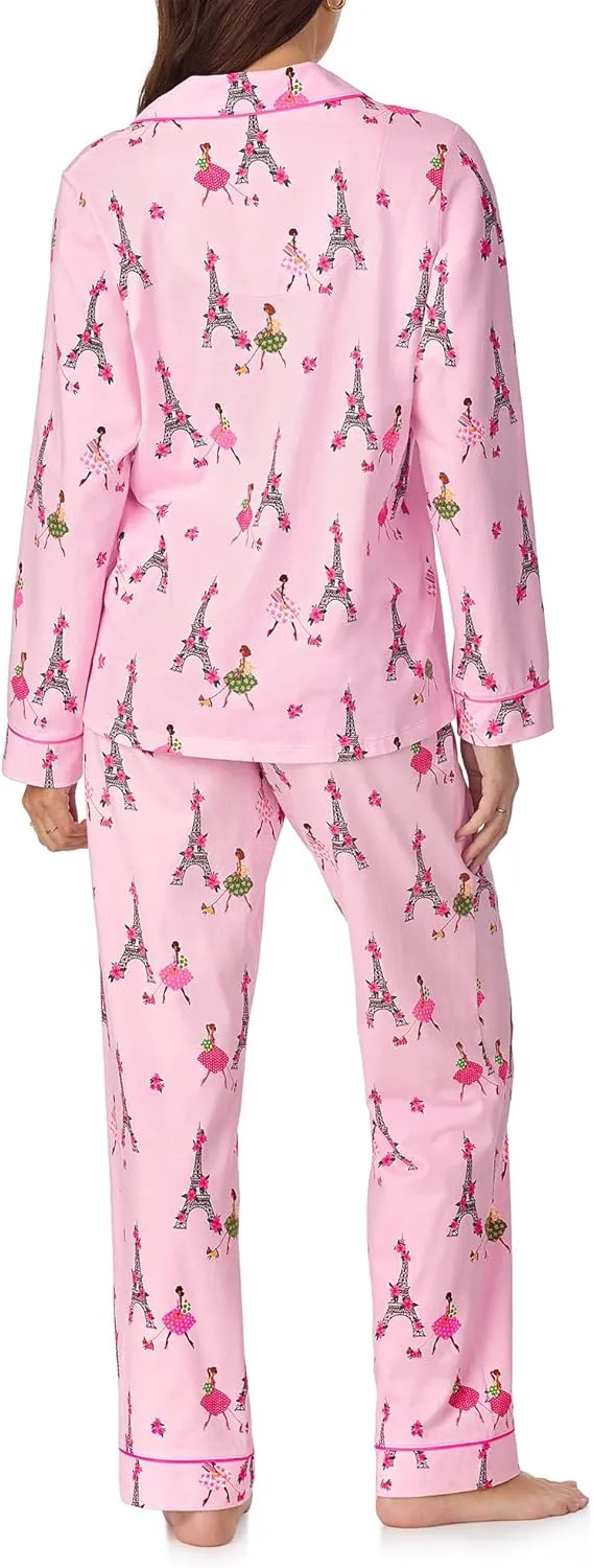 BedHead PJs Womens Long Sleeve Notch Collar & Pant Sleepwear Pajama Set, Organic Cotton