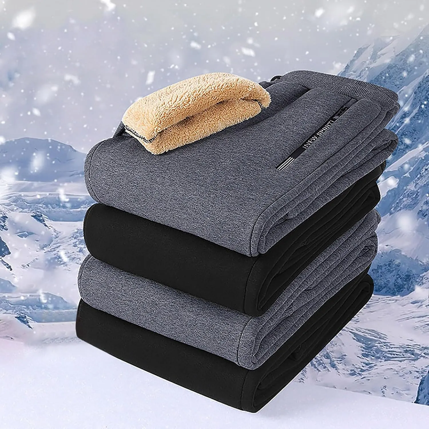 BIFUTON Fleece Lined Pants Men,Men's Thick Winter Pants Heavyweight Warm Sherpa Lined Athletic Jogger Sweatpants with Pockets