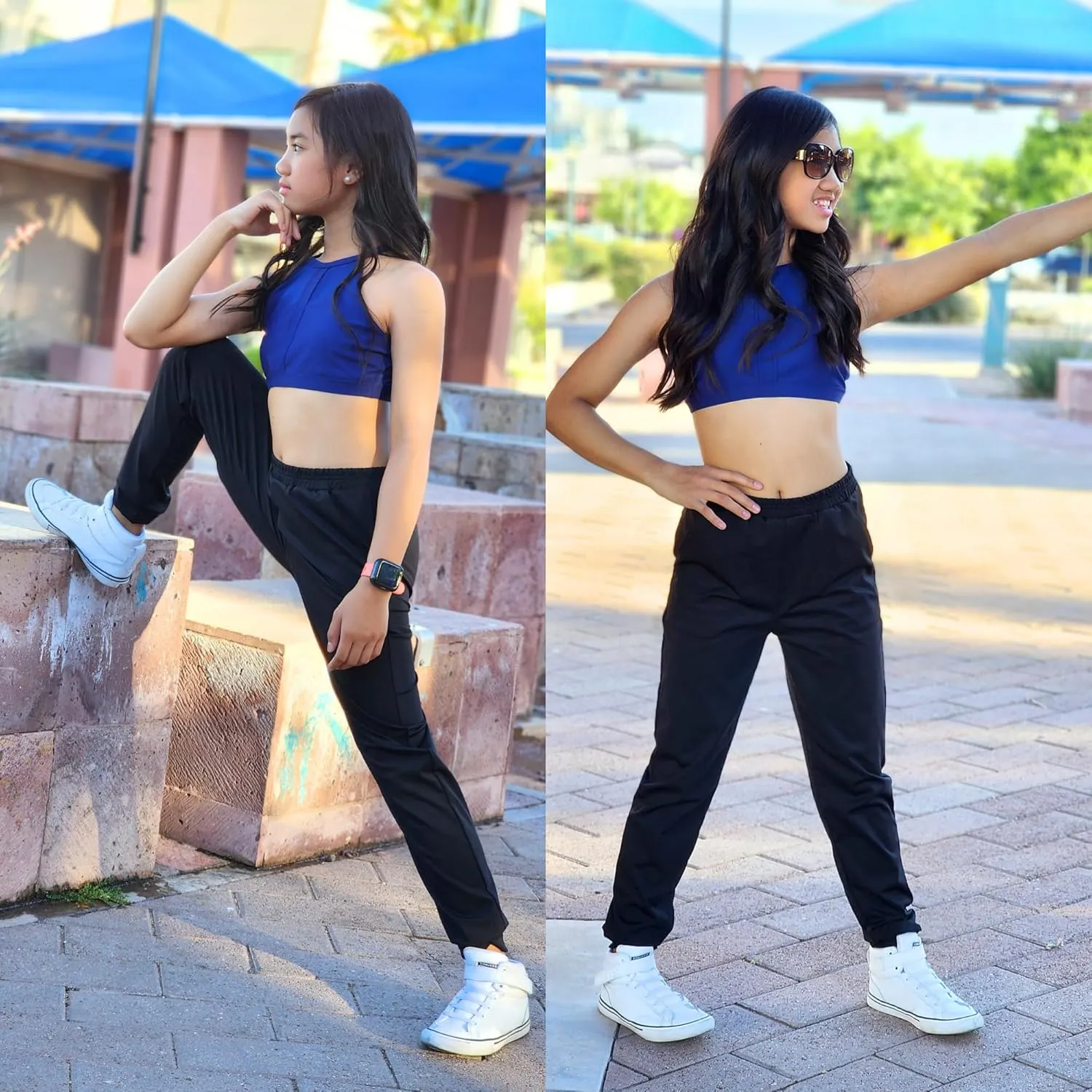 BIG ELEPHANT Girls Quick Dry Active Athletic Joggers, Kids Pull-on Lounge Joggers with Pocket
