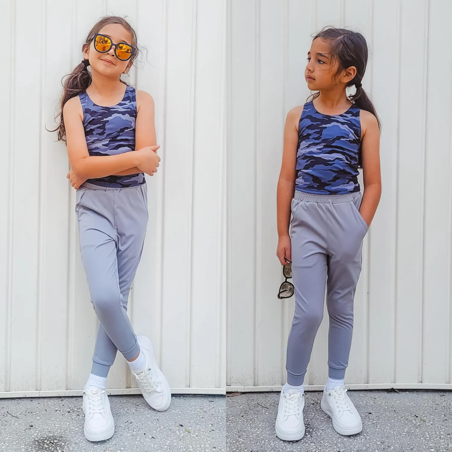 BIG ELEPHANT Girls Quick Dry Active Athletic Joggers, Kids Pull-on Lounge Joggers with Pocket