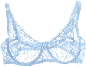 Binmer Women's Sexy Floral Lace Bra Demi Sheer Mesh Balconette Bralette Unlined Underwire Embroidered Mesh Soft Bralettes