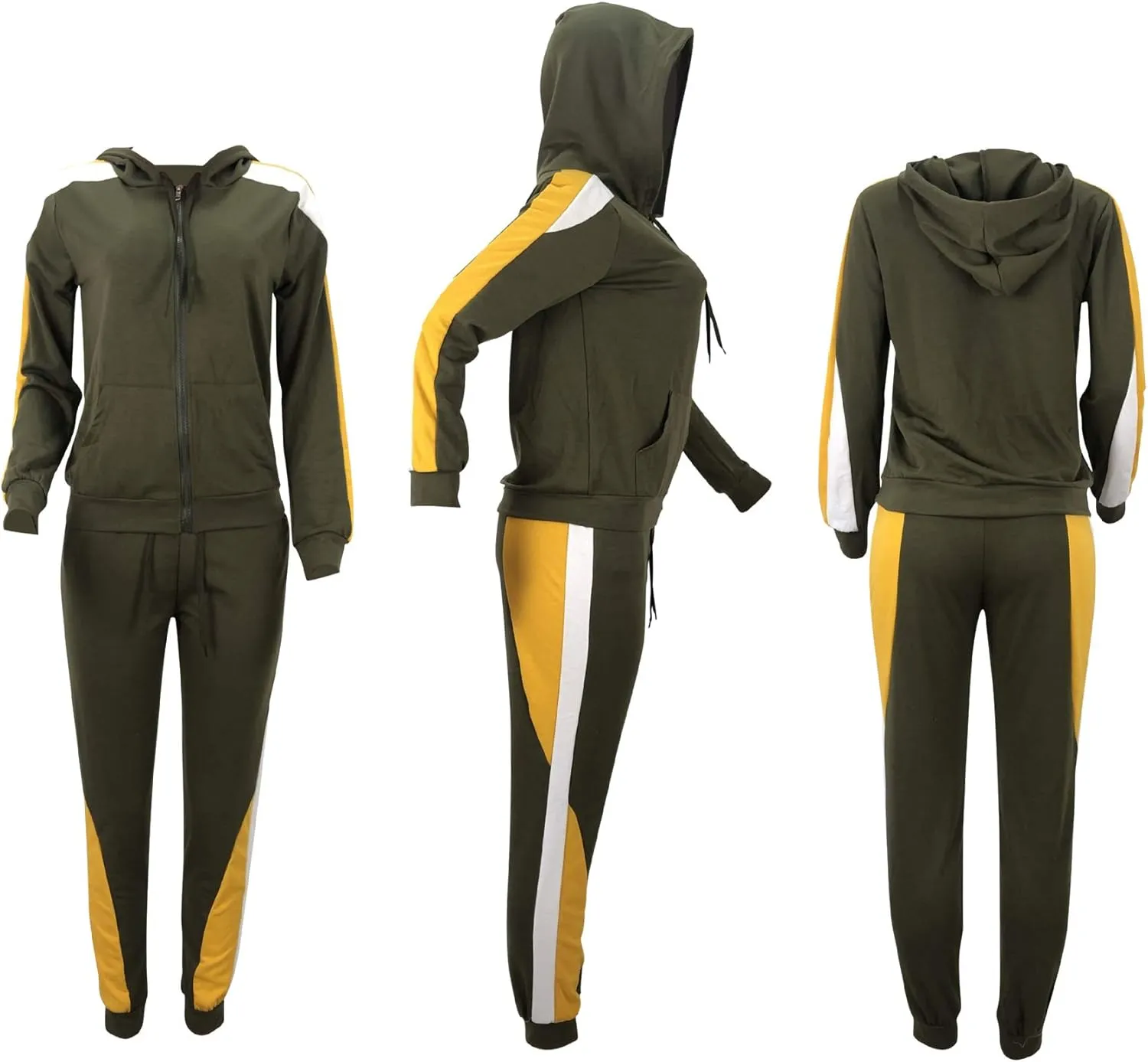 Bluewolfsea Womens Fashion 2 Pieces Outfits Color Block Striped Tracksuits Zip Up Jacket and Pants Set